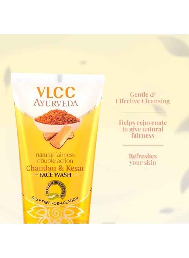 فى ال سي سي غسول الوجه VLCC Ayurveda Natural Fairness Chandan & Kesar - 100 مل × 4 (عبوة من 4) | غسول وجه يومي لتفتيح البشرة | الزعفران لفوائد مكافحة الشيخوخة | غسول وجه أيورفيدي لجميع أنواع البشرة - Image 3